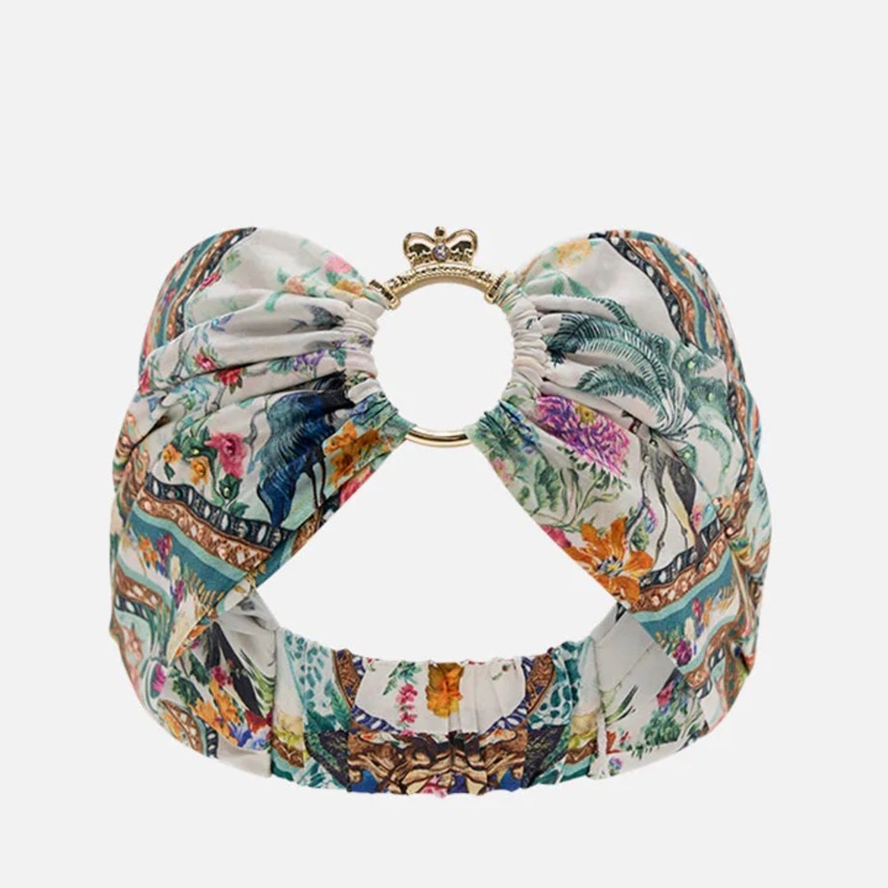 CAMILLA “Plumes and Parterres” silk floral print crown ring boho headband
